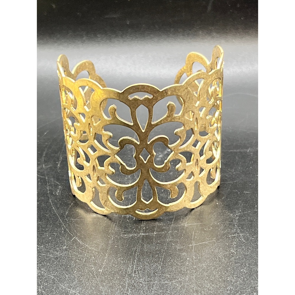 Gold Tone Filigree Cuff Bracelet Openwork Statement Women Boho Chic Ornate‎ 2"